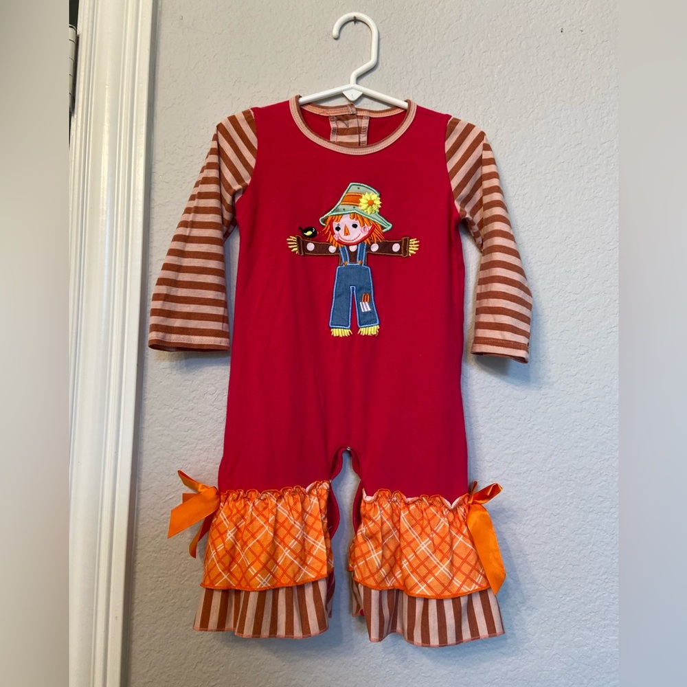 Boutique Striped Scarecrow Ruffle Romper size XS 12-18 Months